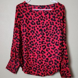Ann Taylor Red Leopard Print Blouse Size Small